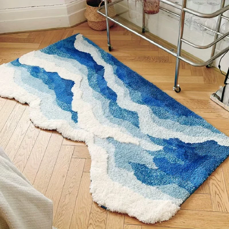 Tapis Vague Bleu Marin Décoratif Antidérapant