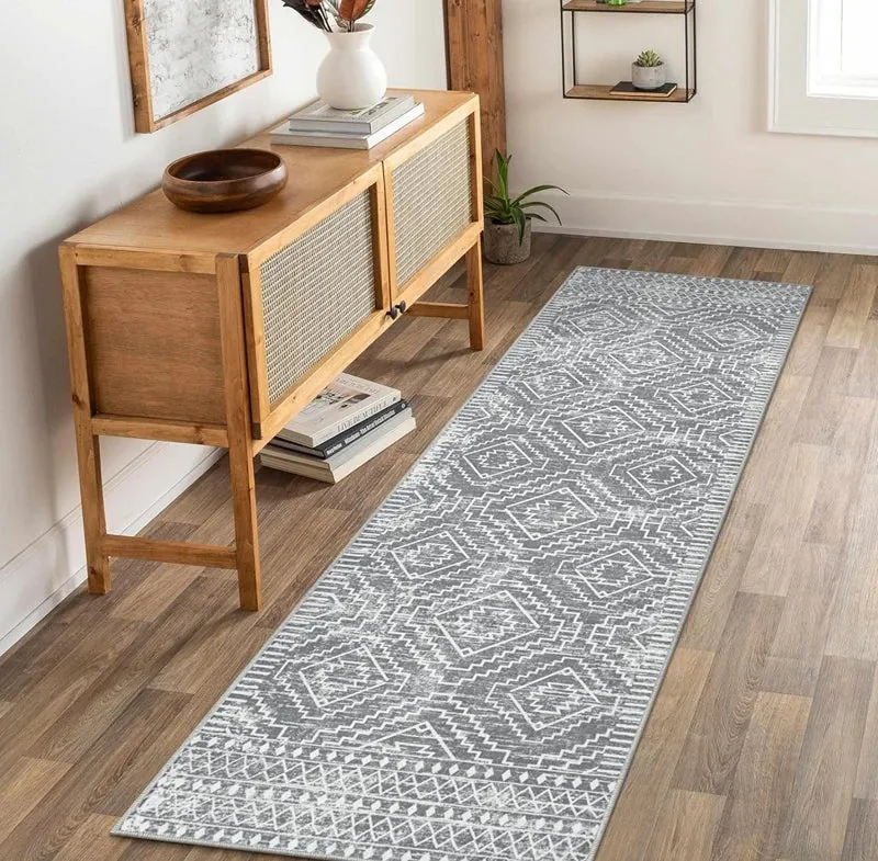 Tapis Géométrique Motif Diamant Antidérapant pour Couloir